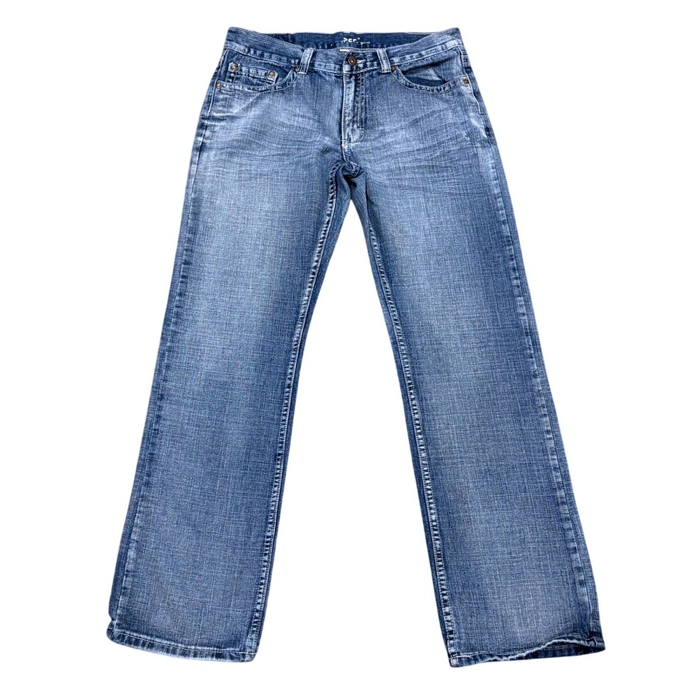 Flypaper Straight Leg Jeans Mens 32x32 Blue Denim Distressed Embroidered Pockets